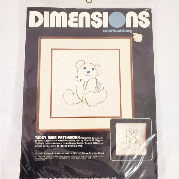 Vintage 1983 Dimensions TEDDY BEAR Candle Wicking Patchwork Needle Craft Kit - Picture 5 of 5